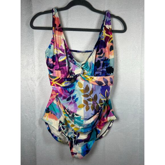 Maxine Of Hollywood Women's V-Neck Front Shirred One Piece Swimsuit Sz-10 - Picture 1 of 8
